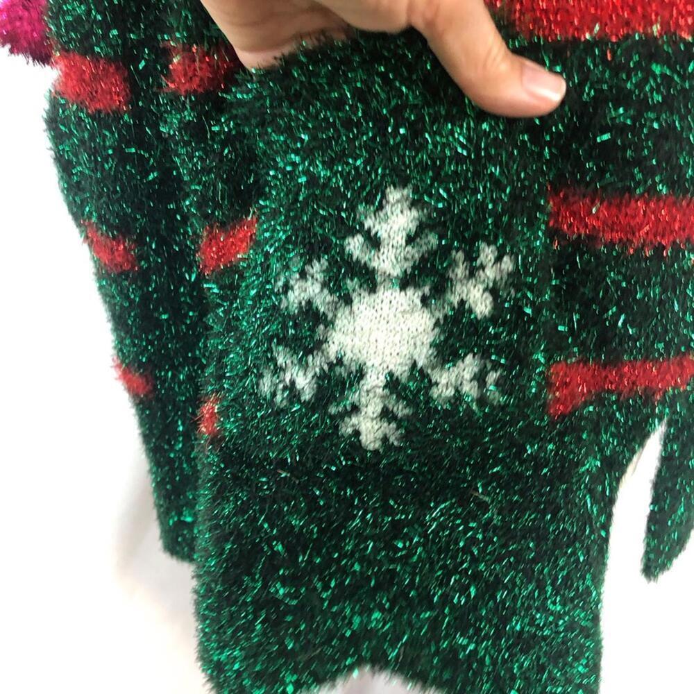 Blizzard Day Christmas Holiday Long Vest Sparkly Metallic Turf Like Texture 🎄 - Picture 7 of 9